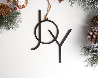 Joy Ornament, Black Christmas Ornaments, Modern Ornaments, Wood Ornament, Christmas Tree Decorations, Word Christmas Tree Ornament