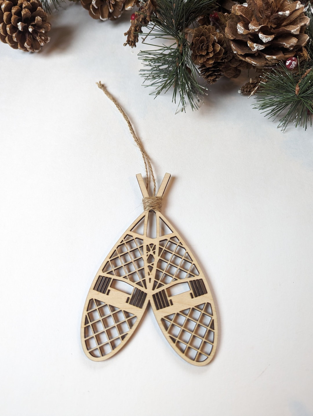 Snowshoe Ornament, Christmas Gift for Outdoorsman, Wooden Snowshoe