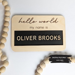 Olá mundo, meu nome é SVG, placa de nome de bebê SVG, anúncio de nascimento svg anúncio de nome de bebê svg, placa de nome de recém-nascido SVG, suporte de foto svg
