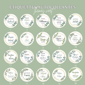 Stickers personnalisés mariage, baptême, anniversaire, étiquettes autocollantes personnalisées, eucalyptus vert, cadeaux invités