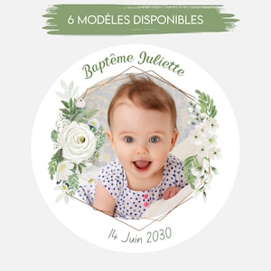 Étiquettes adhésives personnalisées Baptême Photo| 4cm et 3cm | stickers personnalisés Baptême / Mariage, Eucalyptus et feuilles vertes