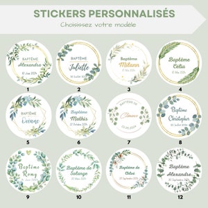 Etiquette autocollante personnalisée, stickers personnalisés baptême Vert Eucalyptus