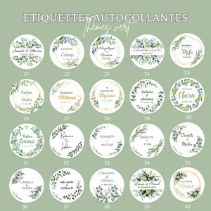 Stickers personnalisés mariage, baptême, anniversaire, étiquettes autocollantes personnalisées, eucalyptus vert, cadeaux invités