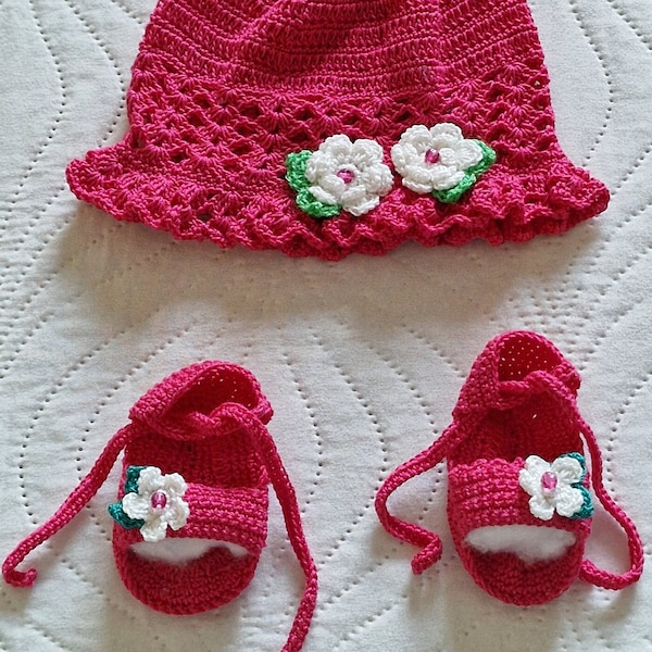 Bonnet et sandales bébé, ensemble bébé au crochet, 100% coton