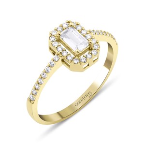14K Solid Gold Baguette Wedding Ring, Minimalist Baguette Engagement Ring for Women, Pave CZ Engagement Ring, Handmade Promise Ring