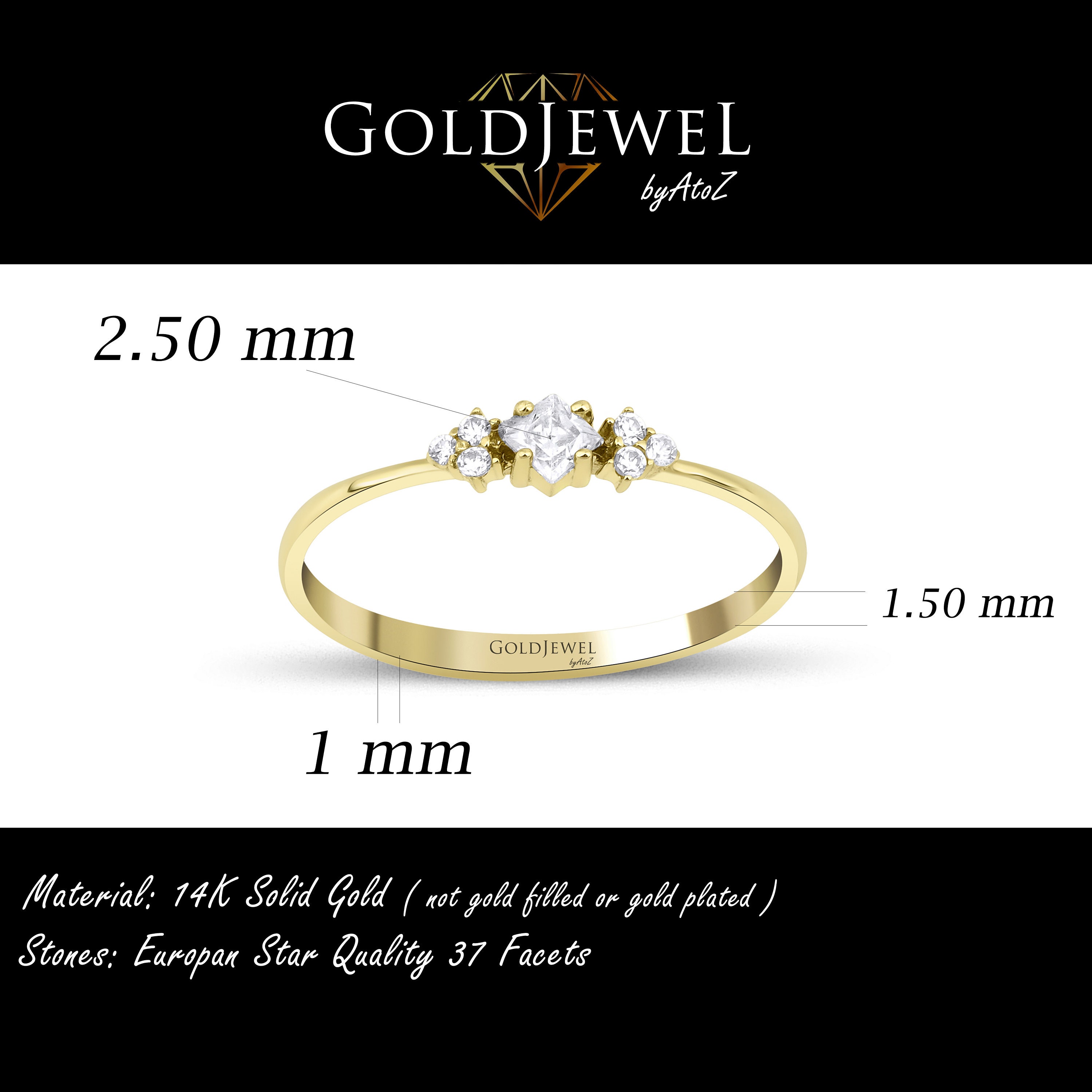 Bague Bande En Or Jaune 14 Carats Avec Zircone Cubique Multicolore - Taille 10 - Neuf Sans Boîte