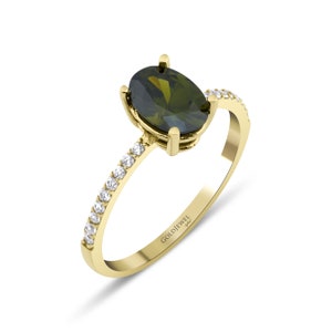 14K Solid Gold Peridot Ring, Gemstone Ring, August Birthstone Ring, Solitaire Peridot Ring, Peridot Jewelry, Prom Jewelry