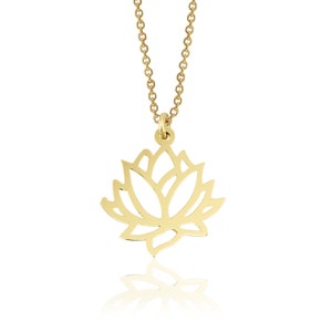 14K Gold Lotus Halskette, zierliche Gold Halskette, Echte Gold Blume Halskette, Schlichte Lotus Halskette, Winzige Halskette