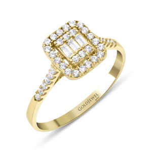 Solid Gold Baguette Engagement Ring for Women,  Real Gold Wedding Ring for Women, Baguette Engagement Ring, Unique Wedding Ring