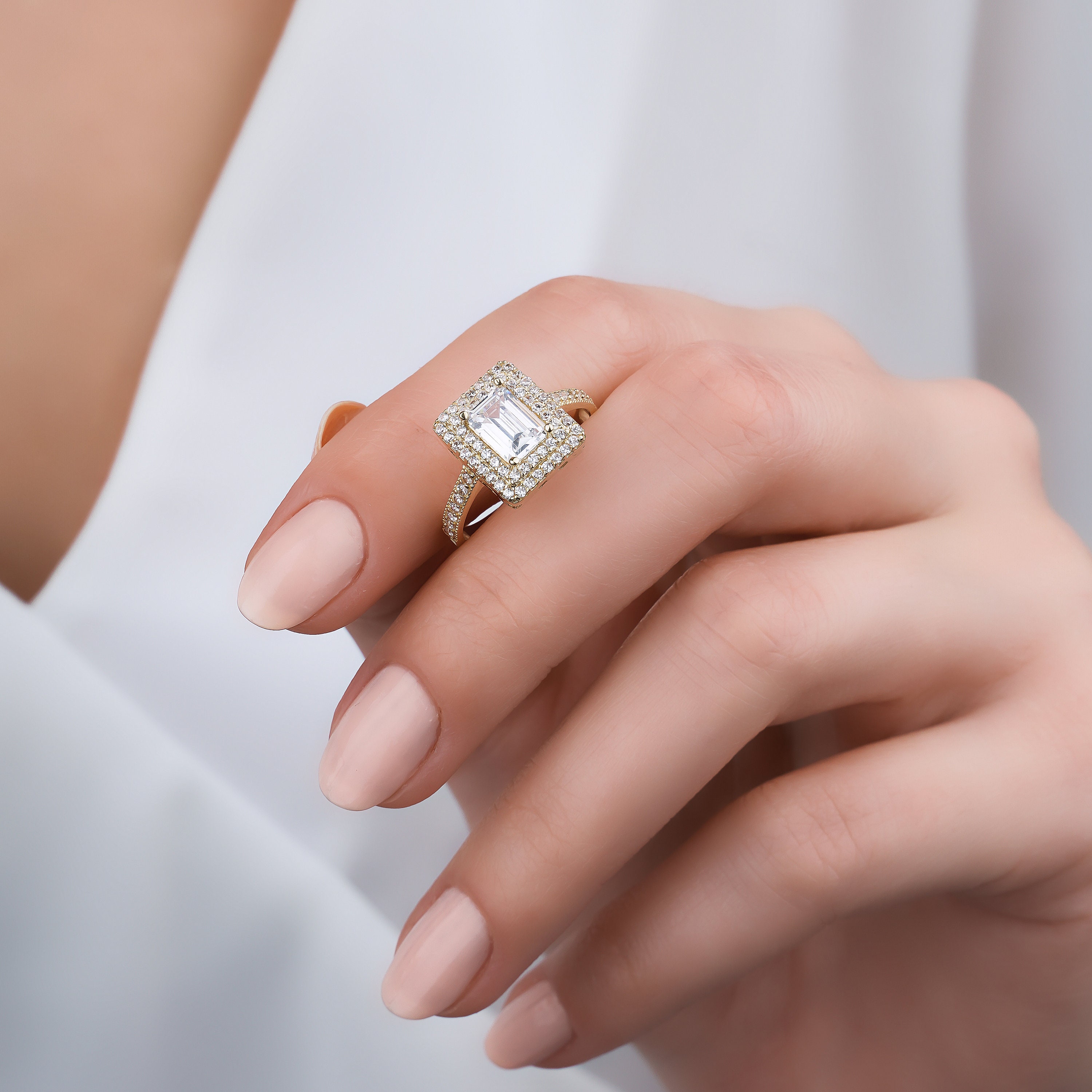 14K Solid Gold Baguette Engagement Ring With Cubic Zirconia - Etsy