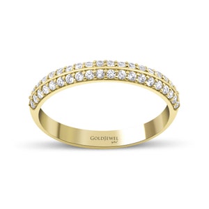 14k Solid Gold CZ Half Eternity Wedding Band, Dainty Wedding Ring,Half Eternity Band for Women,Unique Wedding Ring, Stacking Ring