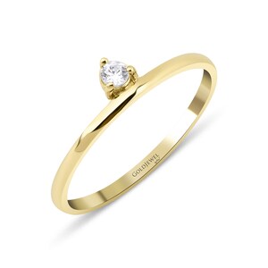 14k Solid Gold CZ Bezel Solitaire Ring, Thin Gold Band Stacking Ring, Minimalist Promise Ring for Women, Simple Round Engagement Ring