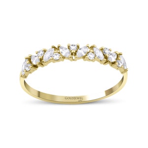 14k Solid Gold Marquise Band Ring, Dainty Wedding Ring, Half Eternity Band for Women, Marquise Stacking Ring, Anniversary Gift Ring for Her