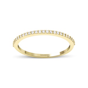 14K Solid Gold Cubic Zirconia Engagement Ring, Eternity Band Promise Ring for Her, Simple Promise Gold Ring, Wedding Ring for Women