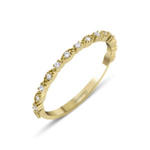 14k Solid Gold Half Eternity Band Ring, Dainty Wedding Ring, Unique Wedding Ring, Wedding Ring Band, Anniversary Band For Her