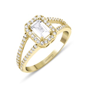 14K Solid Gold Baguette Ring, White Gold Ring, Statement Ring, Handmade Promise Ring, Dainty Baguette Engagement Ring for Women,