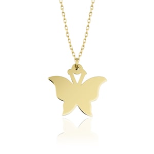 14K Solid Gold Butterfly Necklace, Diamond Cute Butterfly Necklace, Dainty Gold Butterfly Necklace, Simple Gold Butterfly Pendant