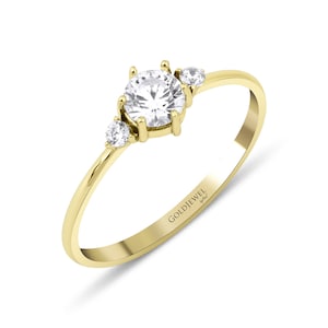 14K Solid Gold Unique Solitaire Ring, Simple Tiny Solitaire Ring, Unique Wedding Ring, Bridal Bridesmaids Gift For Her, Stacking Ring