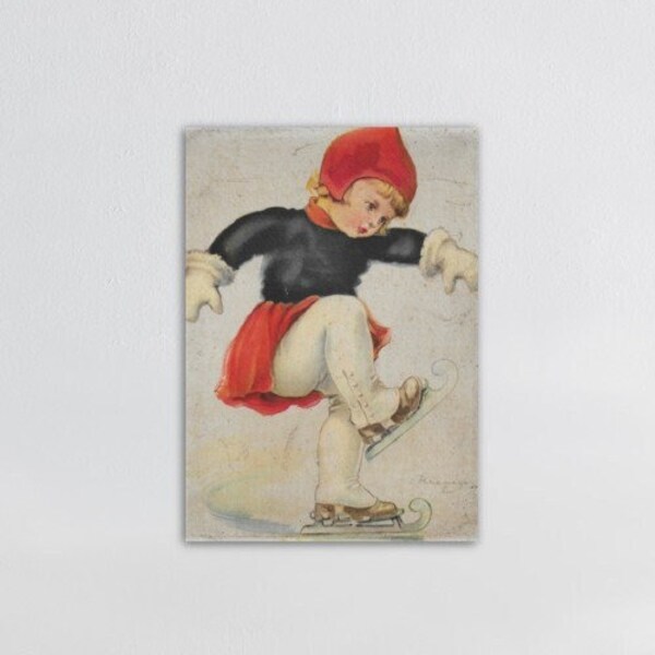 Girls Ice Skate Vintage Print Poster Wall Art