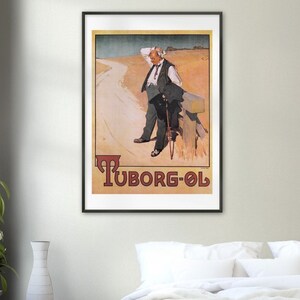 Vintage advertising poster reprint poster with frame Tuborg Ol advertising