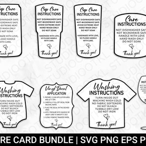 Pflegekarten-Bundle, Printable Tasse Pflegeanleitung, Vinyl Aufkleber, Shirt, Becher. Tasse, Waschanleitung, Instant Download