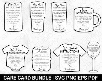 Care Card Bundle, Printable Cup Care Instructions, Vinyl Decal, Shirt, Tumbler. Mug, Washing Instructions, Instant Download