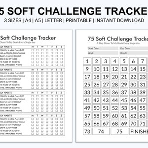 Printable 75 Soft Challenge Tracker, 75 Day Challenge Planner, Fitness Journal, Habit Tracker, Weight Loss Challenge, PDF, Letter, A4, A5