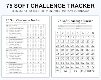 Stampabile 75 Soft Challenge Tracker, 75 Day Challenge Planner, Fitness Journal, Habit Tracker, Weight Loss Challenge, PDF, Lettera, A4, A5