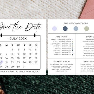 Bearbeitbare Save The Date Karte, druckbare Brautjungfer Vorschlag Kalenderkarte, DIY Brautparty Informationskarte, Modern, Canva Vorlage