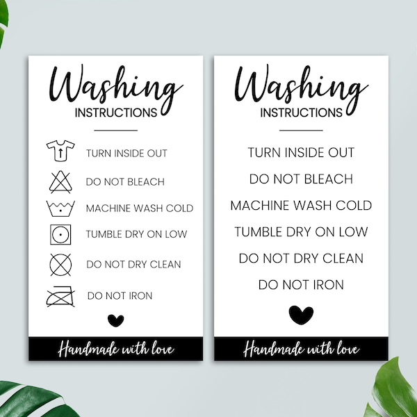 Printable Washing Instructions Card, Clothing Care Card, Shirt Packaging Insert, PDF, PNG, Small Business Supplies, Ready To Print