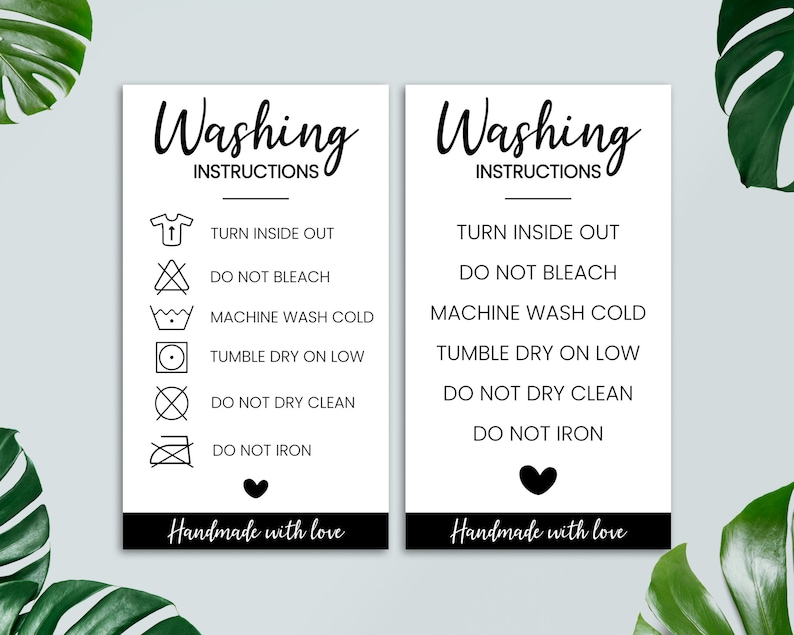 Printable Washing Instructions Card, Clothing Care Card, Shirt Packaging Insert, PDF, PNG, Small Business Supplies, Ready To Print