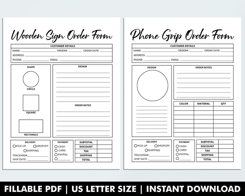 Fillable Order Forms Bundle, Tshirt, Tumbler, Editable Invoice Template, Printable Small Business Forms, Custom Order Form, Craft Order Form