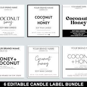 Editable Candle Label Bundle, Modern Candle Label Designs, Custom Candle Labels, DIY Candle Sticker, Small Business, Canva Template