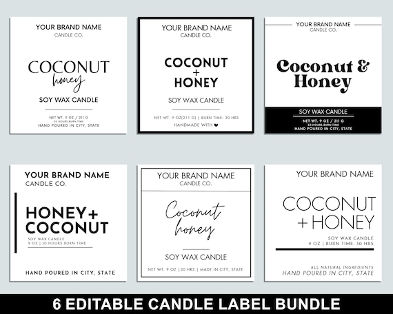 Editable Candle Label Bundle, Modern Candle Label Designs, Custom Candle Labels, DIY Candle Sticker, Small Business, Canva Template