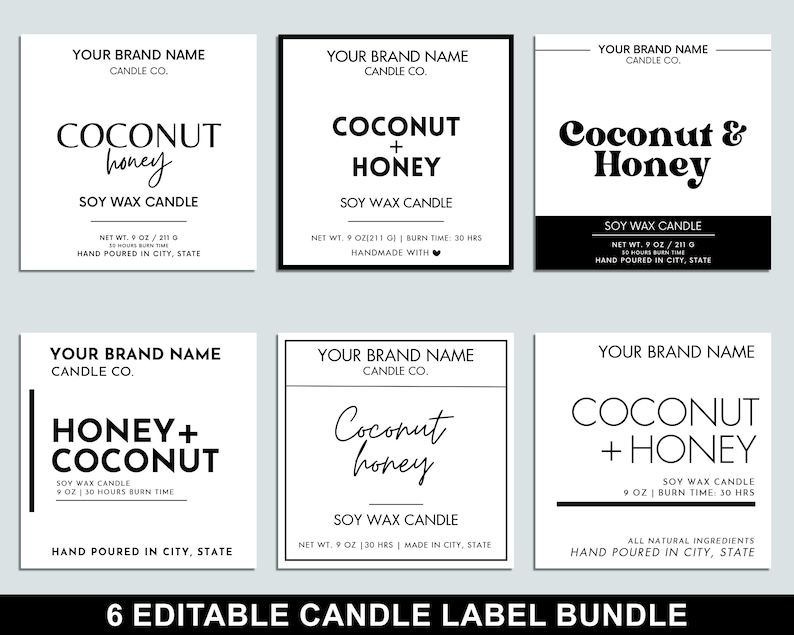 Editable Candle Label Bundle, Modern Candle Label Designs, Custom Candle Labels, DIY Candle Sticker, Small Business, Canva Template