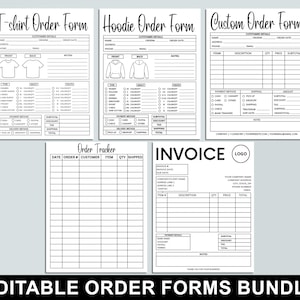Editable Order Forms Bundle, Tshirt, Hoodie, Invoice Template, Editable Canva Template, Printable Small Business Forms, Custom Order Form
