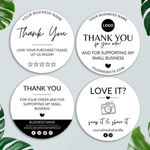 Danke-Aufkleber-Bundle, bearbeitbares Snap-and-Share-Label, druckbare Danke-Karte, kleine Business-Verpackungsbeilagen, Canva-Vorlage