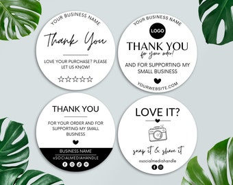 Paquete de pegatinas de agradecimiento, etiqueta editable para compartir, tarjeta de agradecimiento imprimible, insertos de embalaje para pequeñas empresas, plantilla de Canva