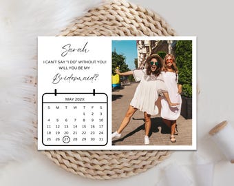 Bridesmaid Proposal Calendar Card, Save The Date Card, Will You Be My Bridesmaid Card, Printable Wedding Date Card, Editable Canva Template