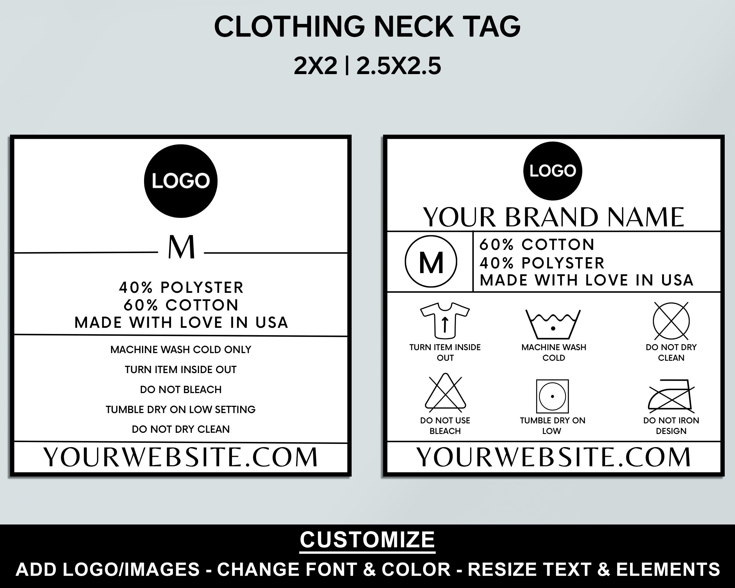 Editable Clothing Tag Bundle, T-shirt Neck Label Tag, DIY Garment Care ...