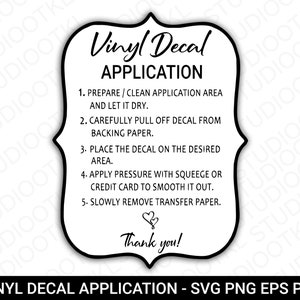 Vinyl Decal Application Card, Decal Care Instructions Cards , Small Business Supplies, Ready To Print, Instant Download