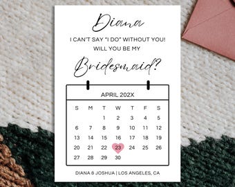 Editable Bridesmaid Proposal Calendar Card, Printable Save The Date Card, Will You Be My Bridesmaid Card, Gift Box Card, Canva Template