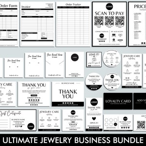 Editable Jewelry Business Bundle, Care Instructions, Printable Necklace Display Card, Order Form, Thank You Cards, Earring Packaging Inserts