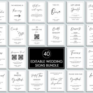 Minimalist Wedding Sign Bundle, Editable Canva Template, Modern Bridal Shower Table Signs, Printable Reception Table Signs, DIY Signage, 001