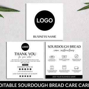 Sourdough Bread Care Card, Editable Thank You Card, Care Instructions, Bakery Business, Printable Care Guide, Canva Template