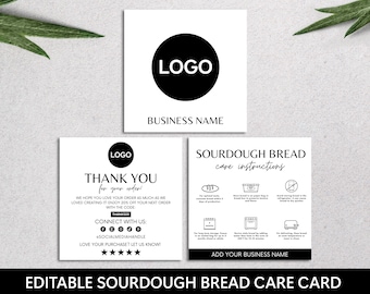 Sourdough Bread Care Card, Editable Thank You Card, Care Instructions, Bakery Business, Printable Care Guide, Canva Template