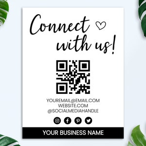 Editable Social Media Sign Template, QR Code Sign, Social Media Business Sign, DIY Small Business Sign, Follow Us Sign