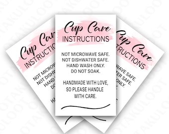 Tumbler Cup Care Instructions Card, Small Business Supplies, Washing Instructions, Digital File, Ready To Print, Instant Download