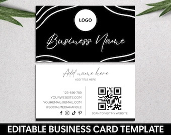 Business Card Template, Editable Canva Template, Printable Business Card, Modern, Minimalist, Small Business Card, Instant Download
