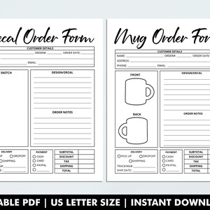 Fillable Order Forms Bundle, Tshirt, Tumbler, Editable Invoice Template, Printable Small Business Forms, Custom Order Form, Craft Order Form